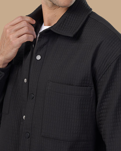 Classic Grid-Textured Quilted Jacket - Black