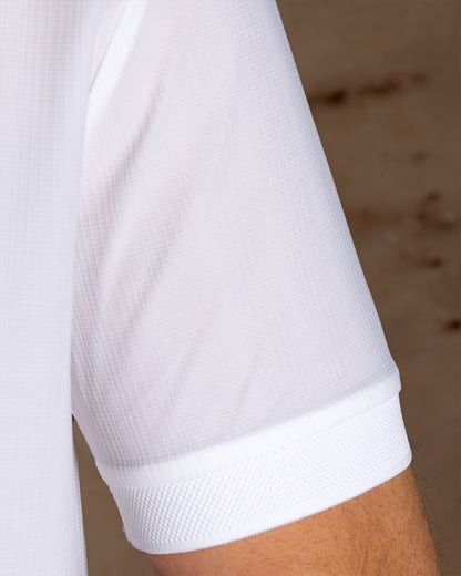 White Cotton Knitted Polo Shirt With Button