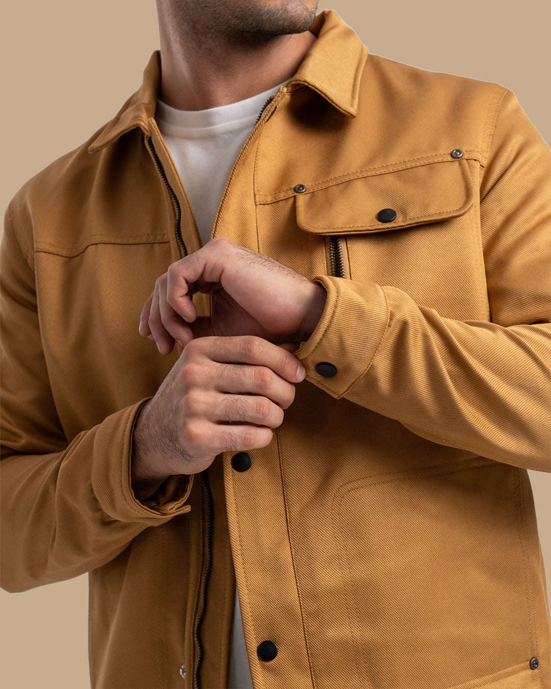 Camel Casual Gabardine Jacket with Pocket