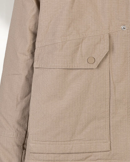Beige Gabardine Hooded Jacket with Pockets