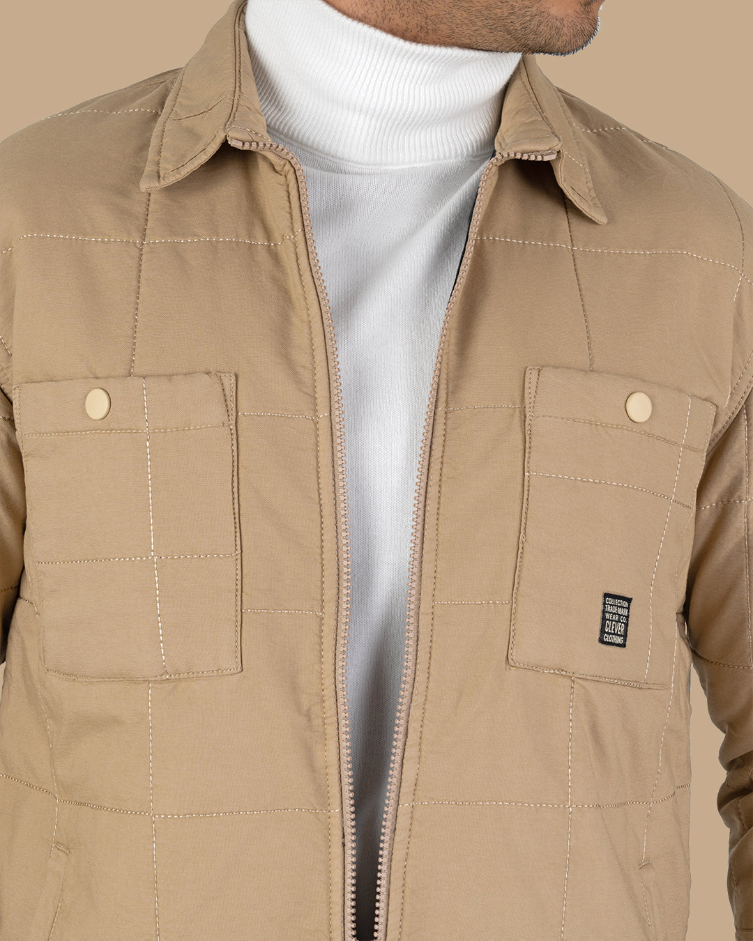 Beige Gabardine Quilted Jacket