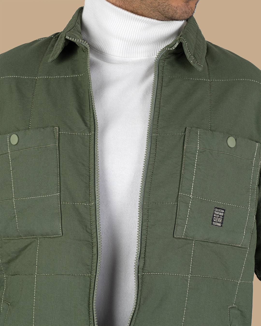 Olive Gabardine Quilted Jacket
