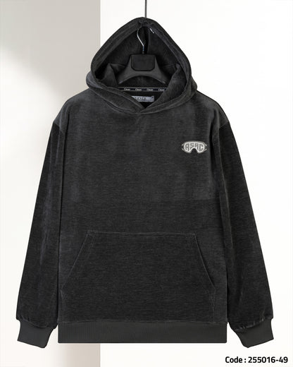 Dark-Grey Plain Velvet Hoodie