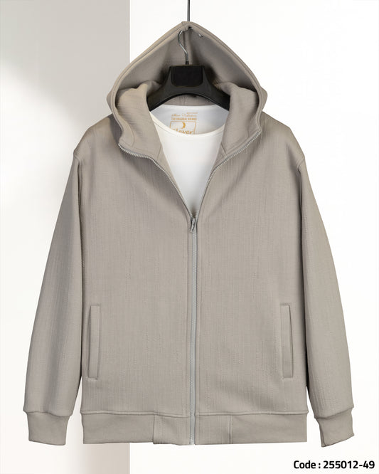 Grey Full-Zipper Cotton Hoodie