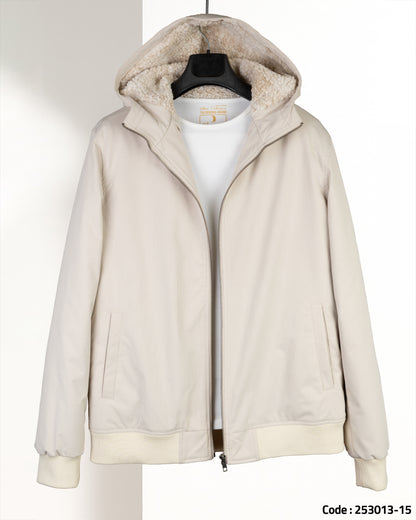 Beige Gabardine Winter Jacket with Fur Lining