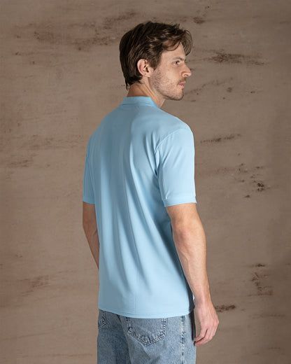 Light Blue  Cotton Knitted Polo Shirt Short sleeves