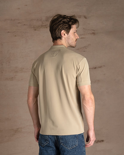 Dark Beige Cotton Knitted Polo Shirt  Short sleeves