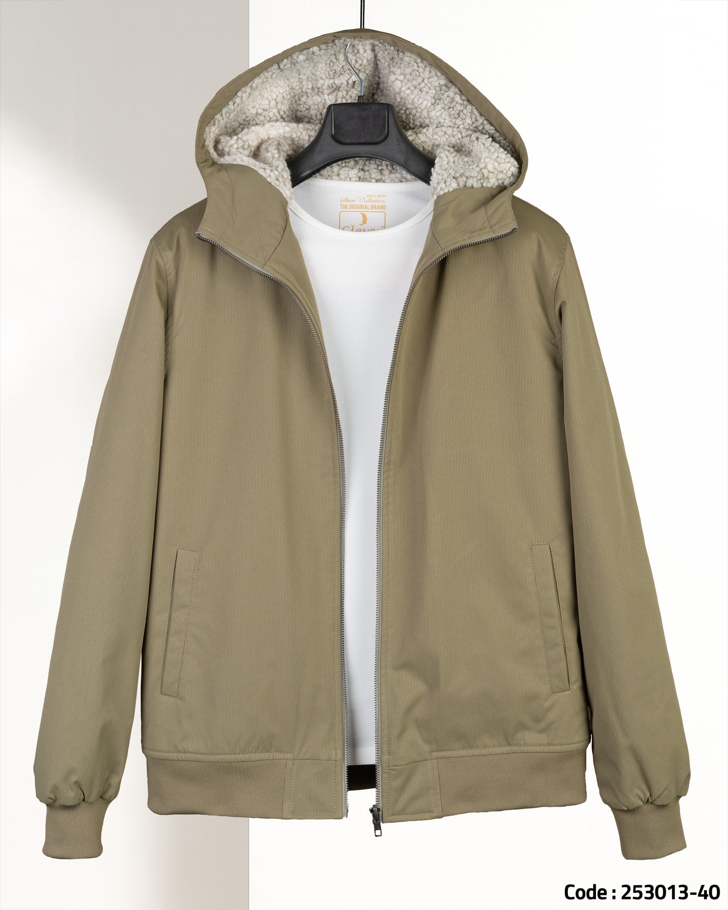 Khaki Gabardine Winter Jacket with Fur Lining