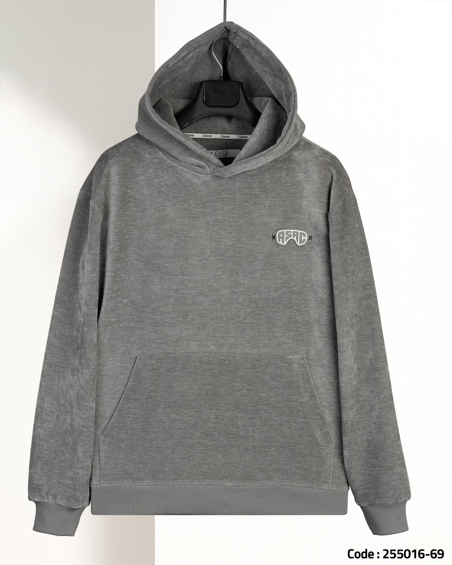 Light-Grey Plain Velvet  Hoodie