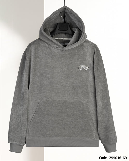 Light-Grey Plain Velvet  Hoodie