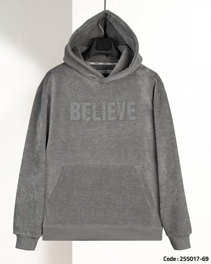 Grey Printed Velvet Hoodie