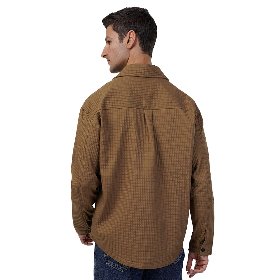 Rich Brown Waffle-Weave Overshirt