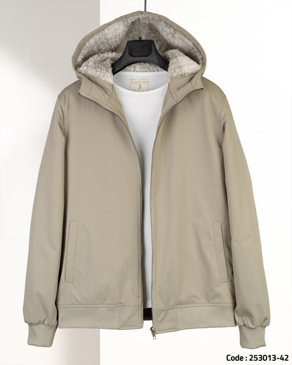 Caffee Gabardine Winter Jacket with Fur Lining