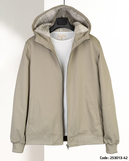 Caffee Gabardine Winter Jacket with Fur Lining