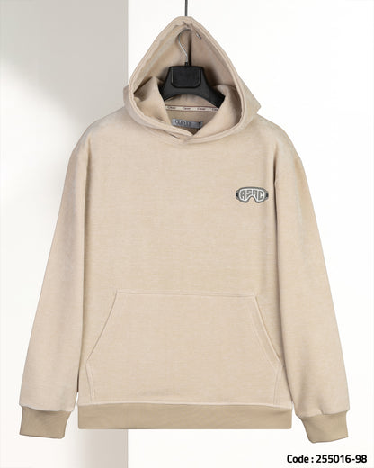 Light-Beige Plain Velvet Hoodie