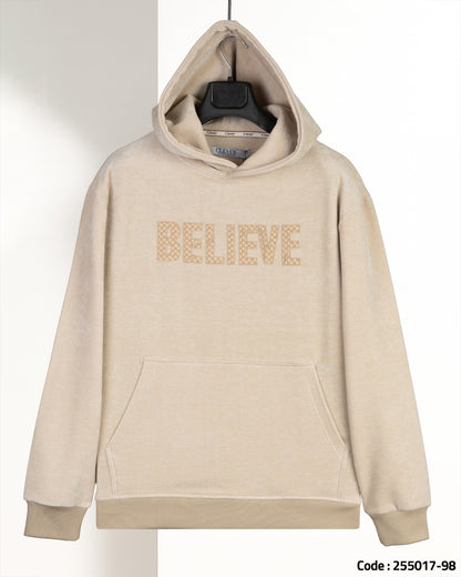 Light-Beige Printed Velvet Hoodie