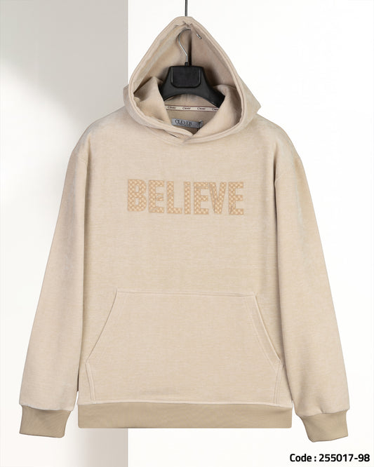 Light-Beige Printed Velvet Hoodie