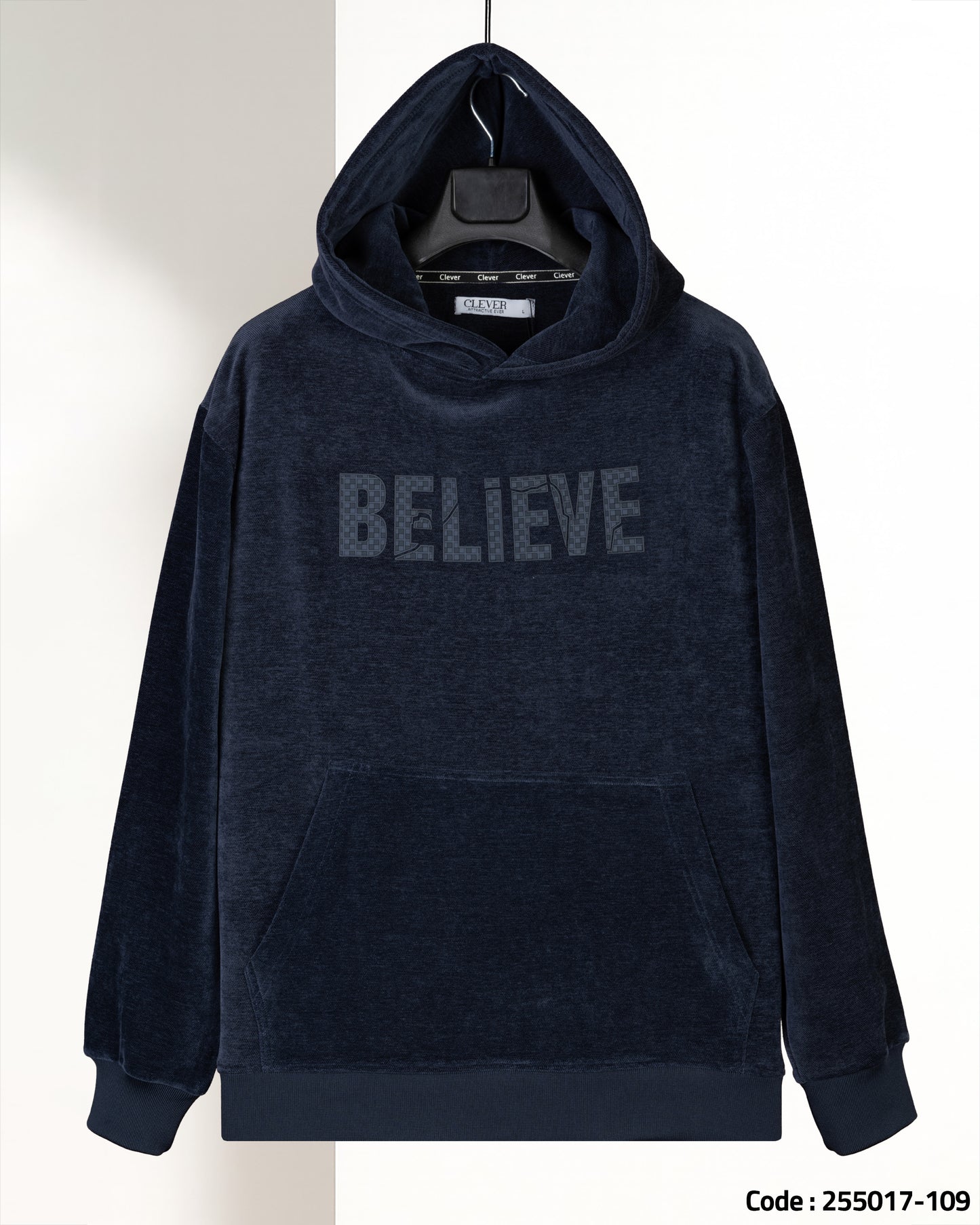 Dark-Navy Printed Velvet Hoodie