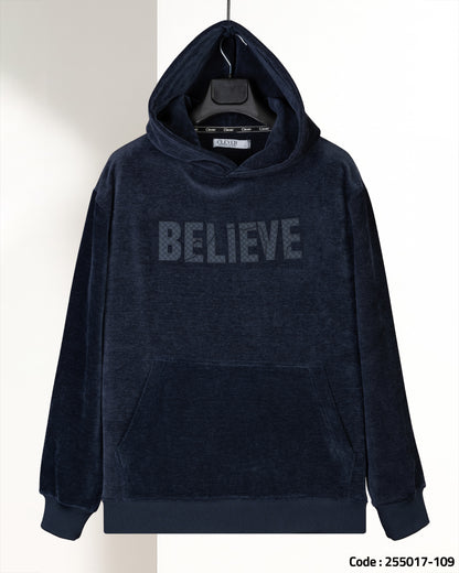 Dark-Navy Printed Velvet Hoodie