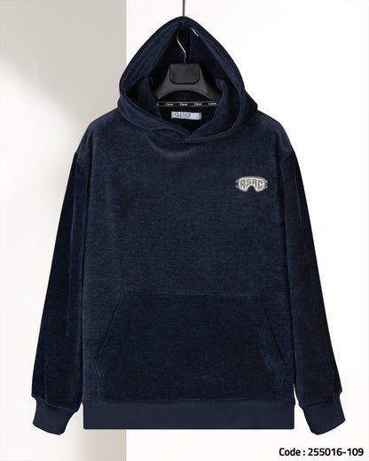 Dark-Navy Plain Velvet  Hoodie