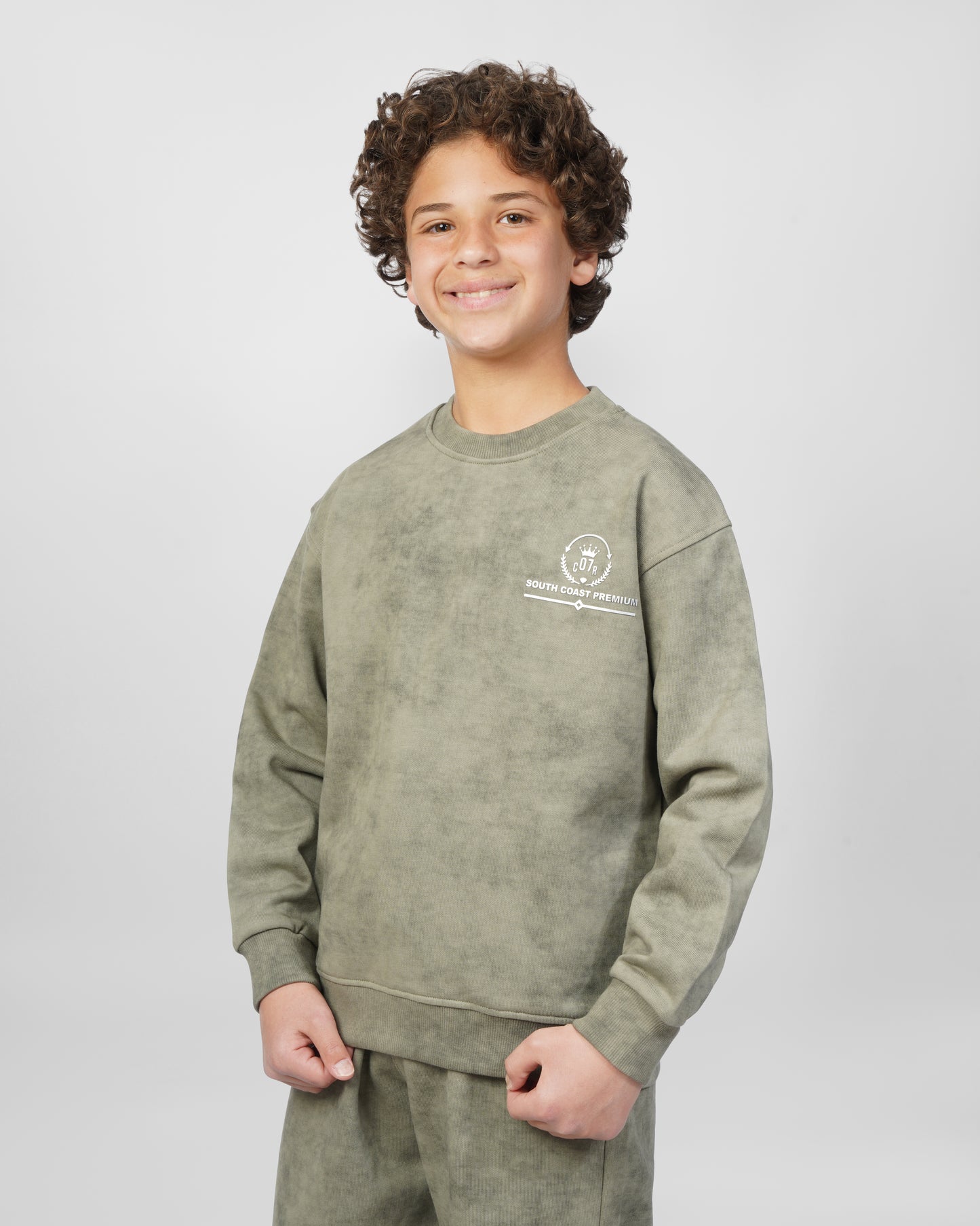 Olive Acid Wash Kids Set