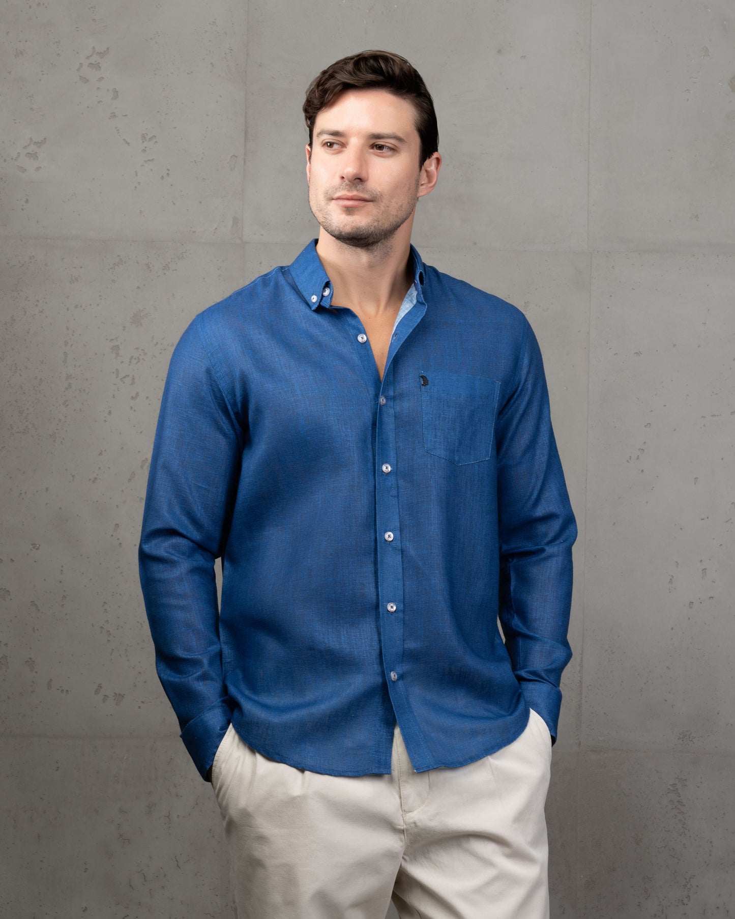 Denim Blue Linen Plain Shirt