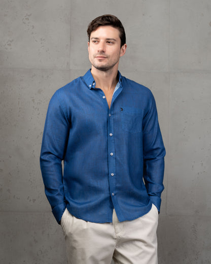 Denim Blue Linen Plain Shirt
