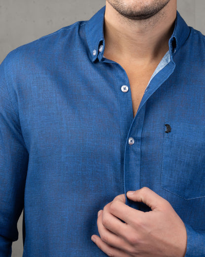 Denim Blue Linen Plain Shirt