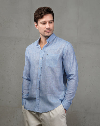 Light blue Linen Plain Shirt
