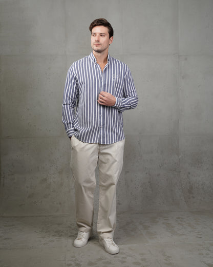 Navy Striped Cotton Shirt