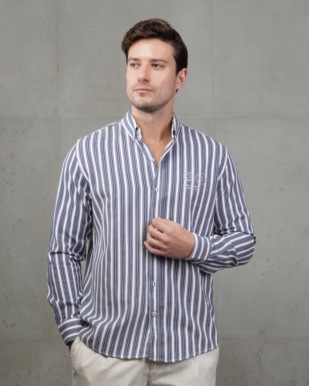 Navy Striped Cotton Shirt
