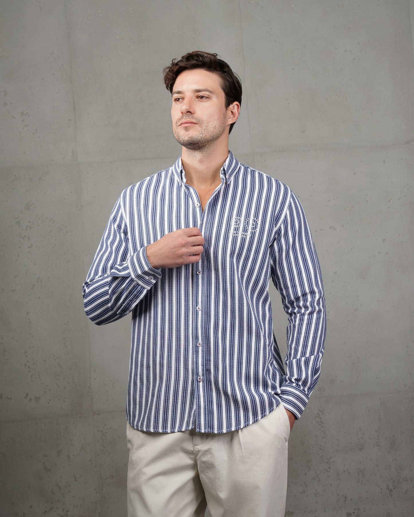 Navy Striped Cotton Shirt