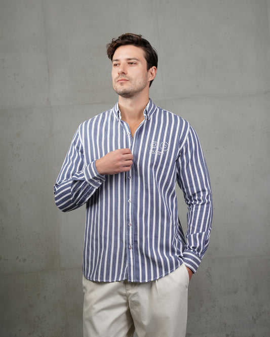 Navy Striped Cotton Shirt (Big Size)