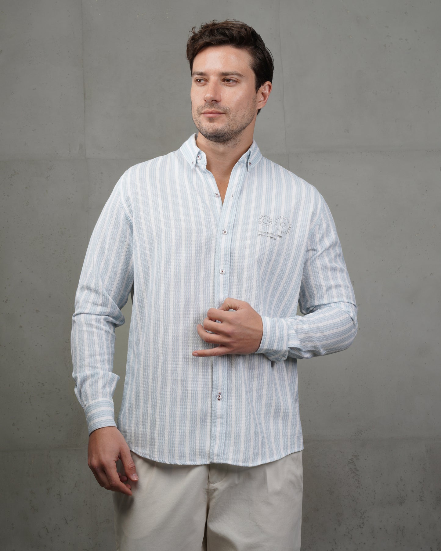 Baby Blue Striped Cotton Shirt