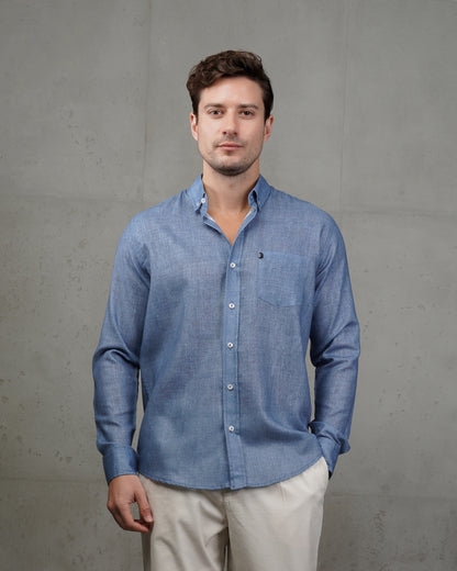 Petrol Linen Plain Shirt