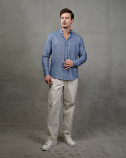 Petrol Linen Plain Shirt