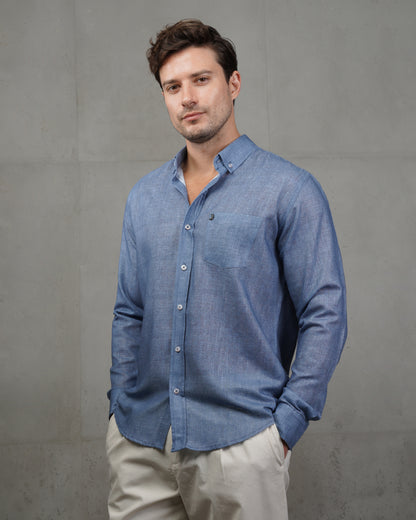 Petrol Linen Plain Shirt