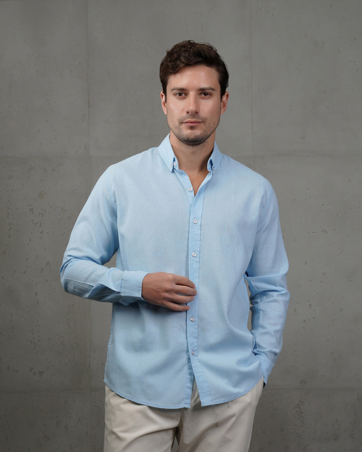 Baby Blue Plain Cotton Shirt