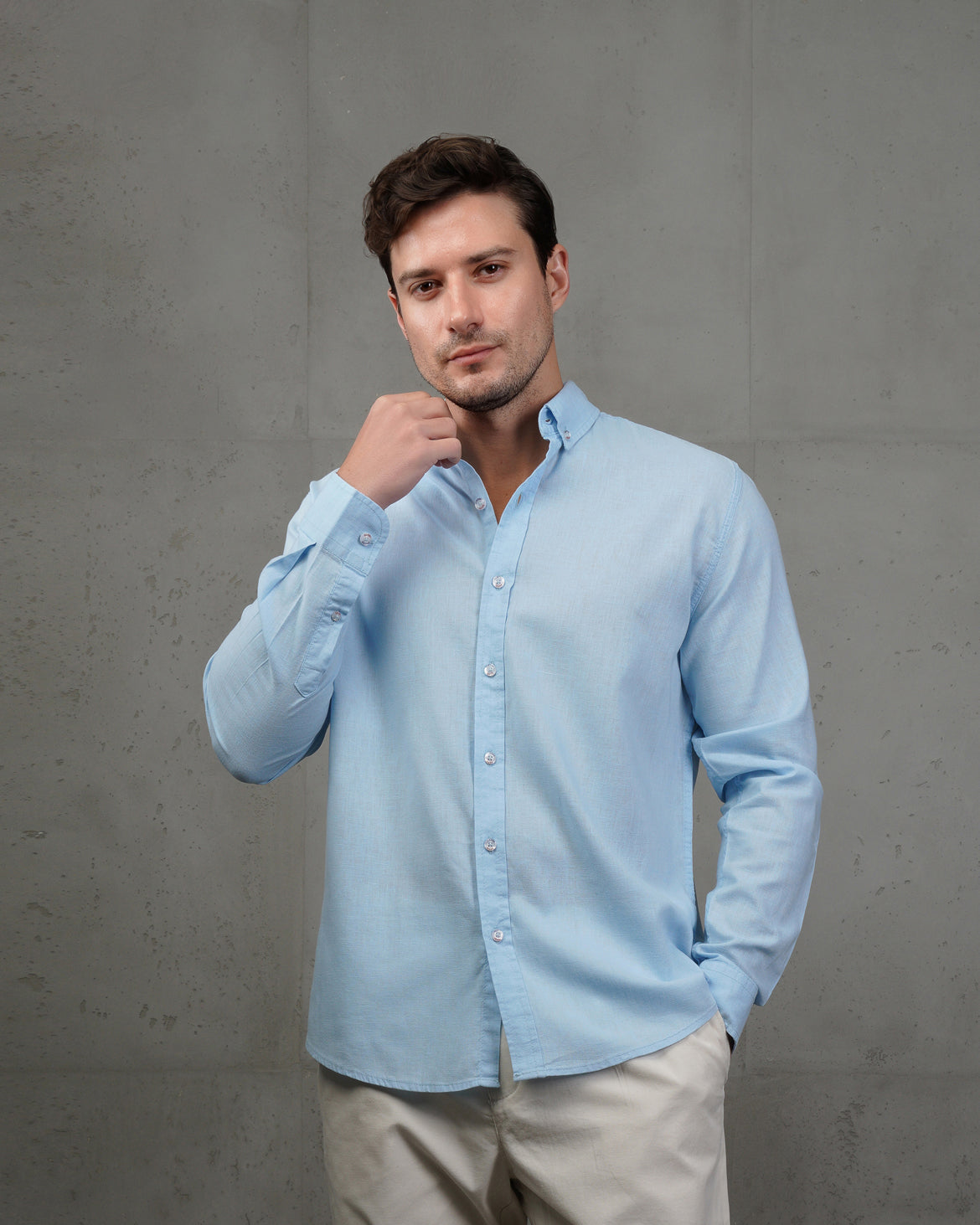 Baby Blue Plain Cotton Shirt