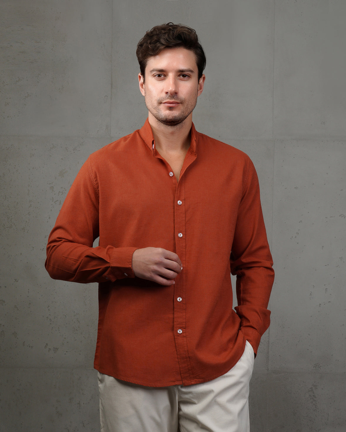 Orange Plain Cotton Shirt