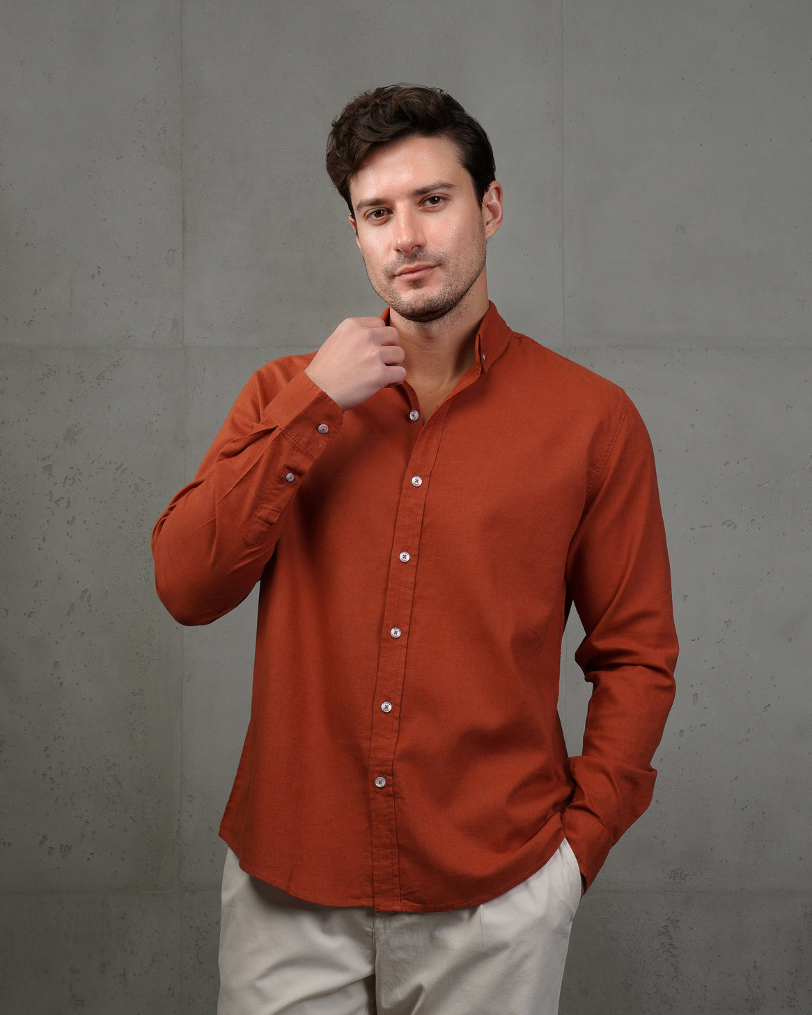 Orange Plain Cotton Shirt (Big Size)