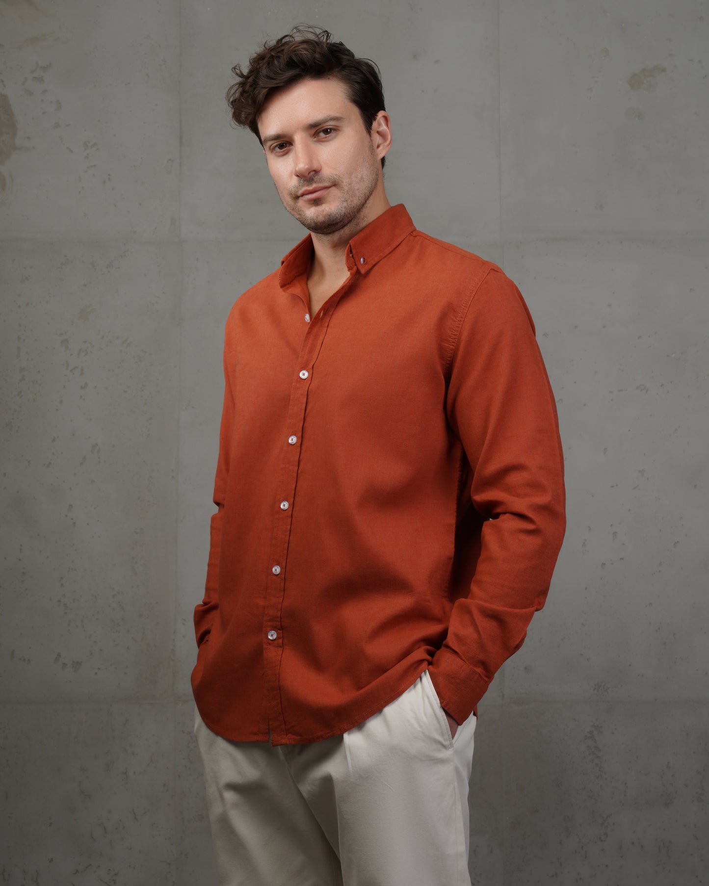 Orange Plain Cotton Shirt (Big Size)