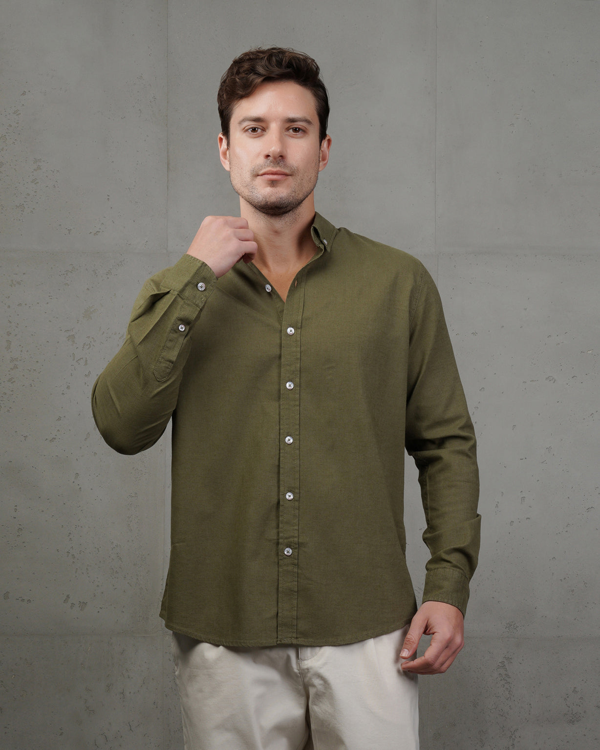 Oil Plain Cotton Shirt