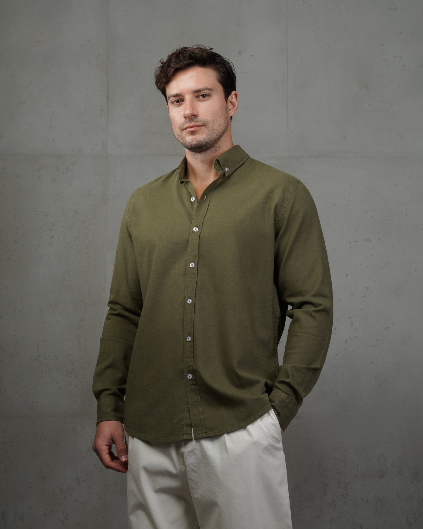 Oil Plain Cotton Shirt