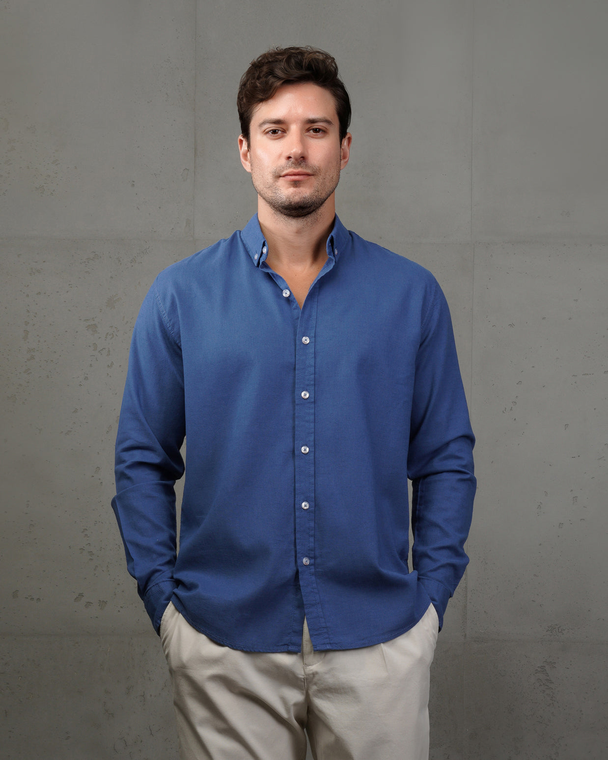 Blue Plain Cotton Shirt