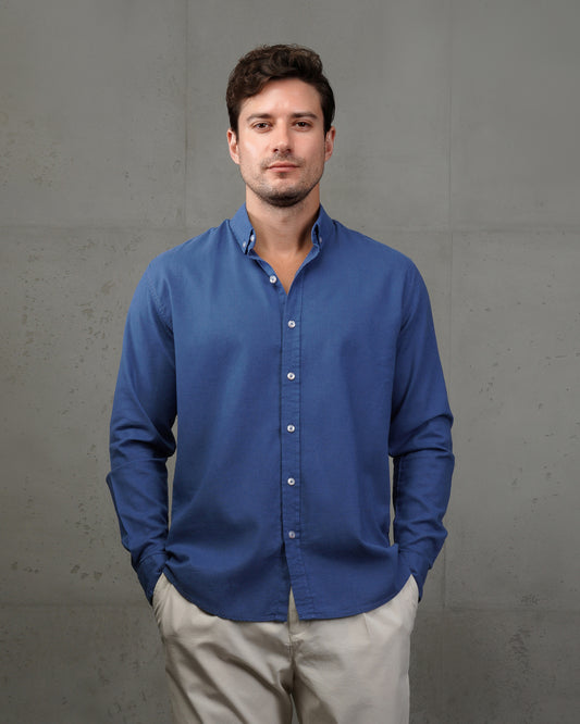 Blue Plain Cotton Shirt (Big Size)