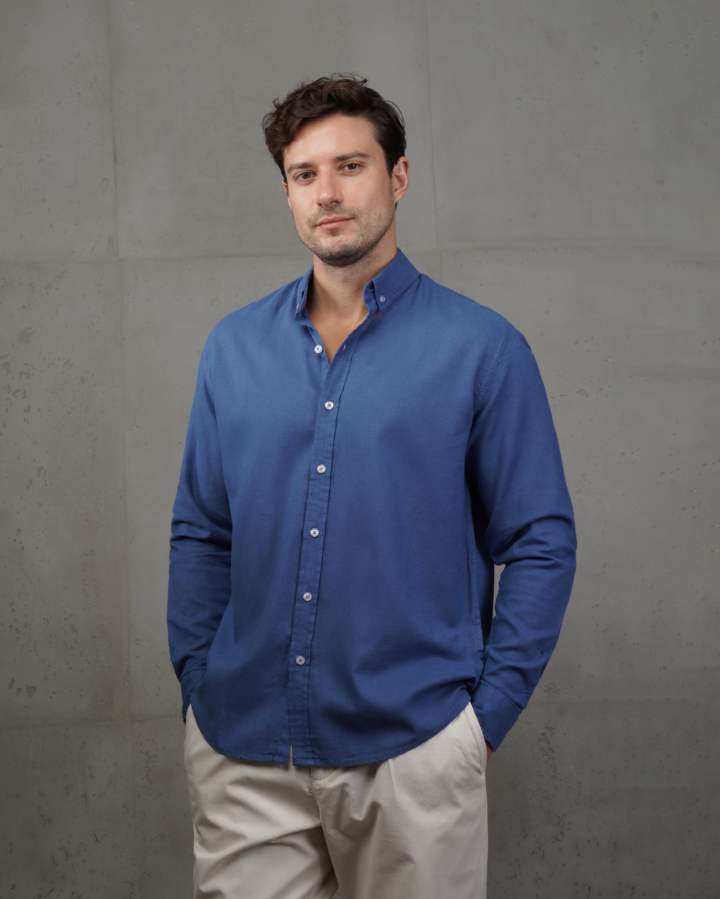 Blue Plain Cotton Shirt