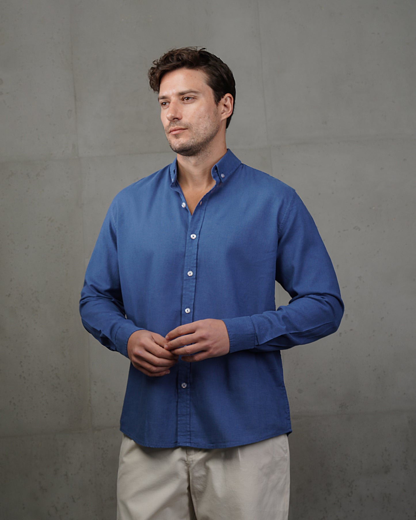 Blue Plain Cotton Shirt