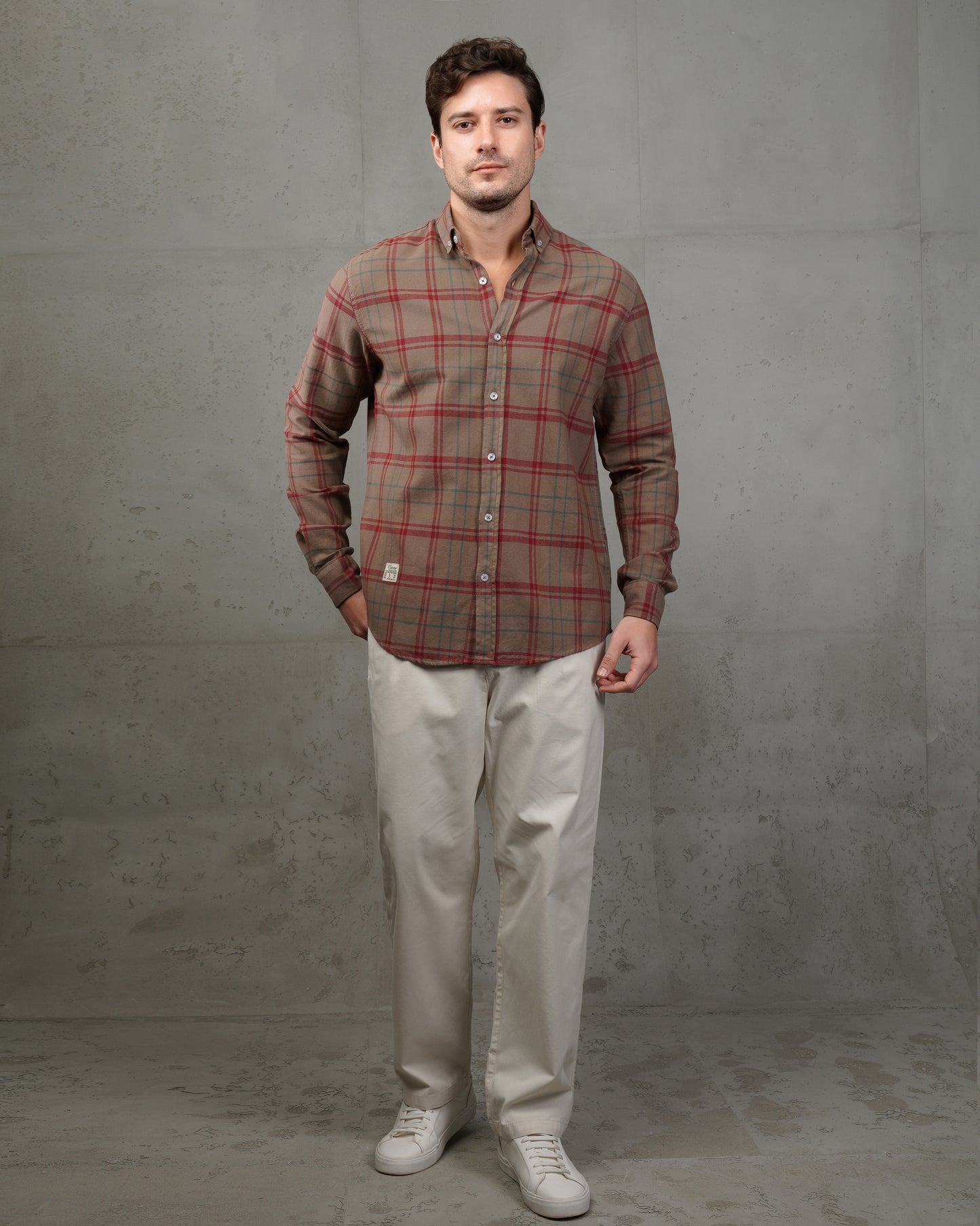Caffee with Red Lines Cotton Checkered Shirt