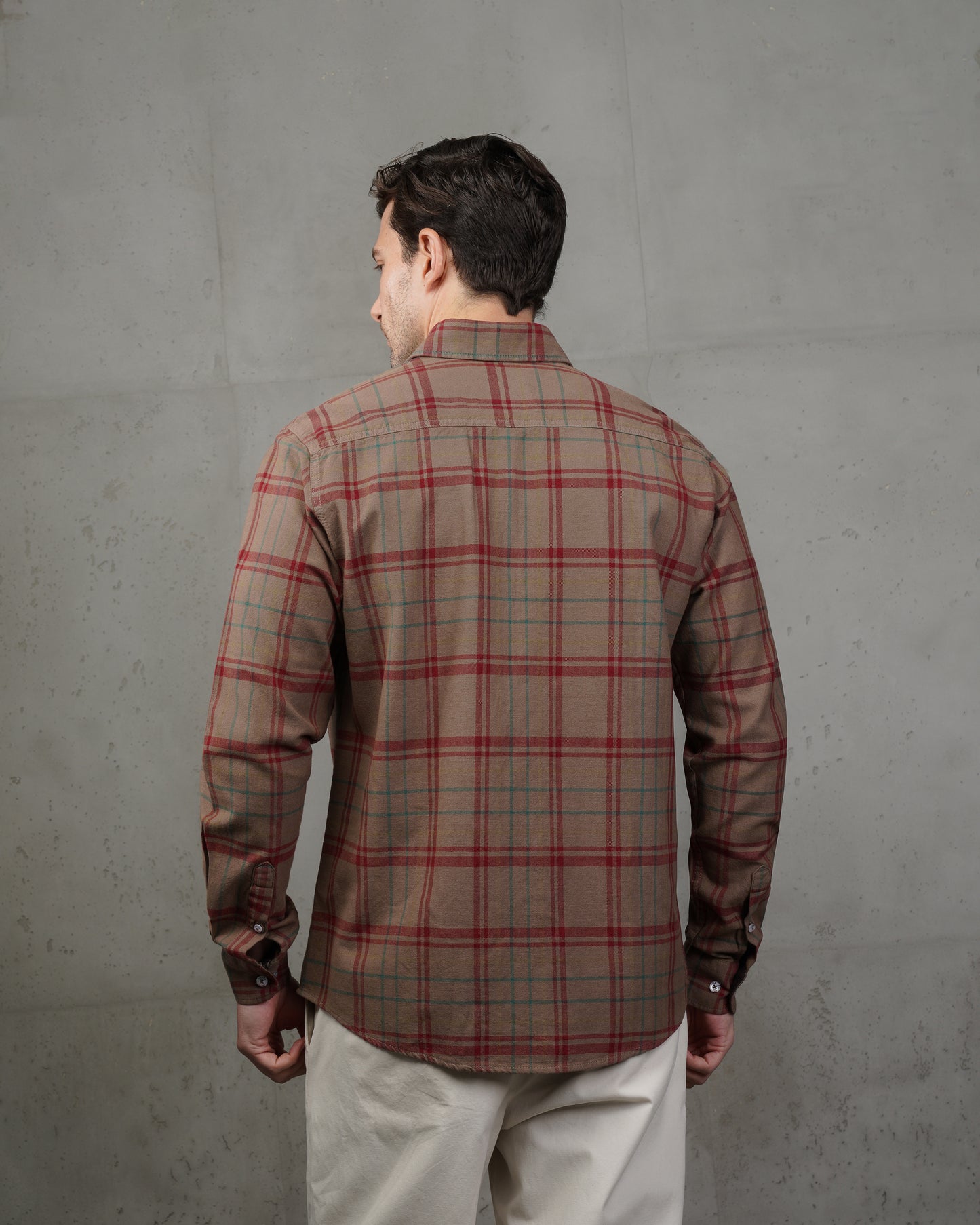 Caffee with Red Lines Cotton Checkered Shirt